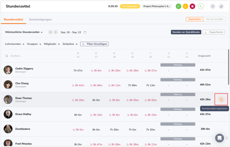 Duplicate timesheet as admin 