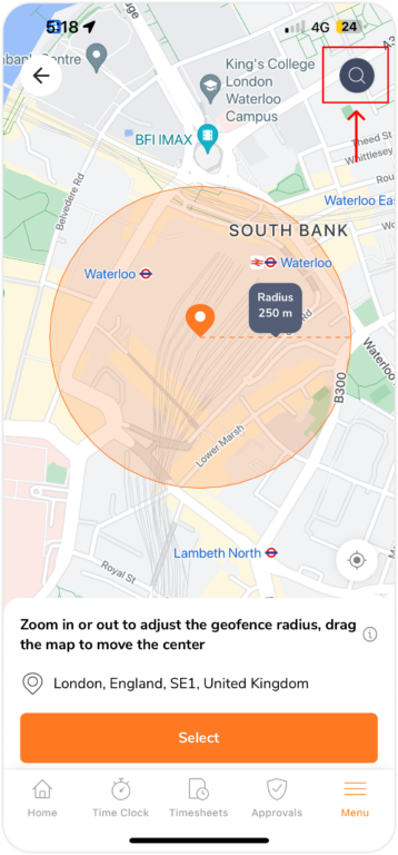 Searching new location on mobile