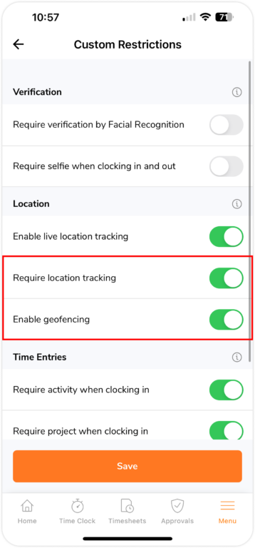 Custom location restrictions on mobile