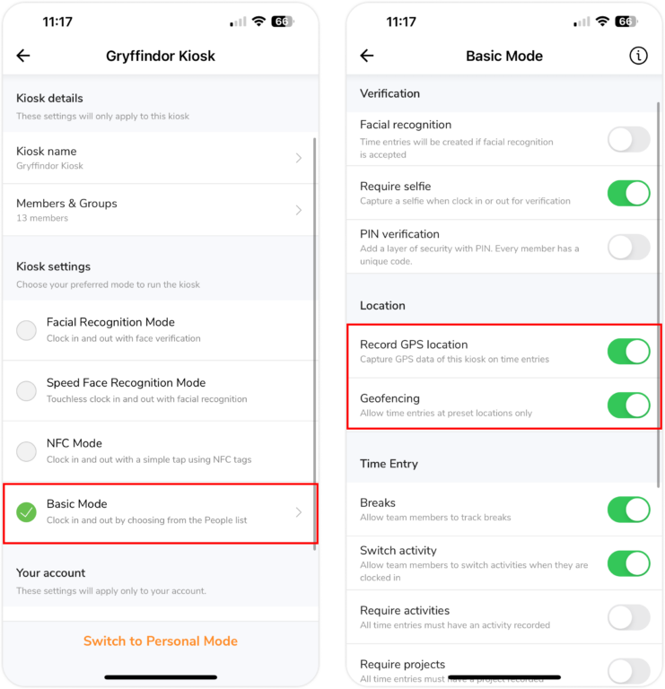 Kiosk mode settings on mobile