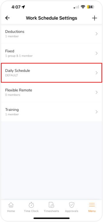 Sélectionner le planning de travail sur mobile