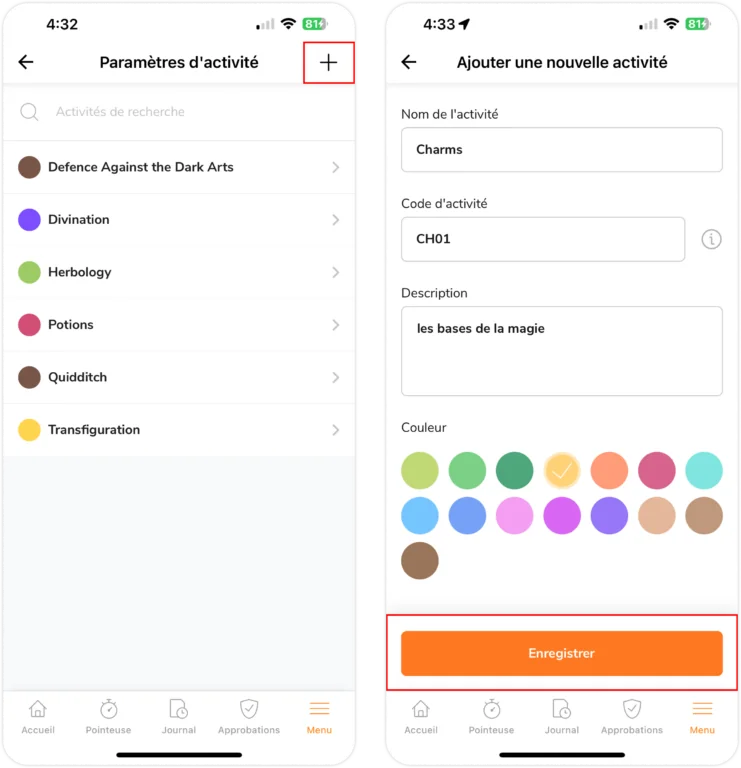 Ajouter des activités sur mobile
