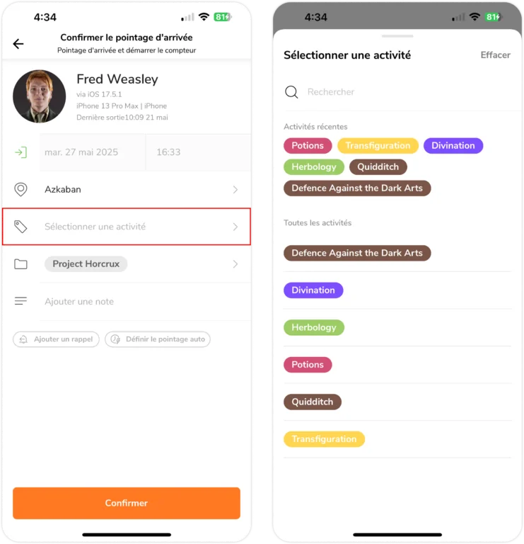 Suivre le temps par rapport à des activités sur mobile