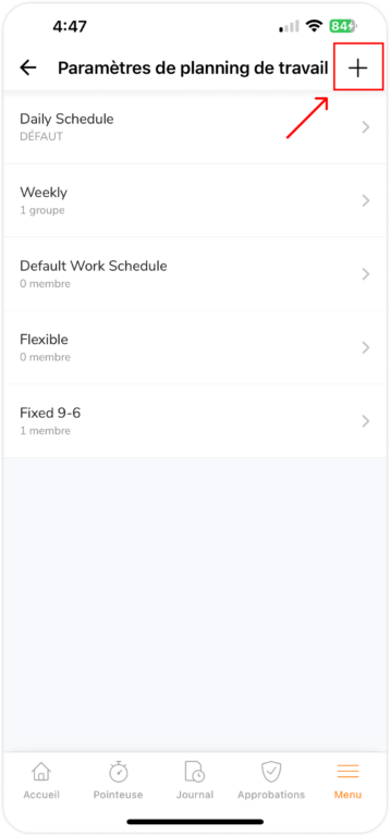 Ajout du planning de travail sur mobile