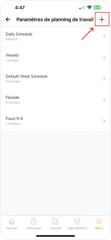 Ajout du planning de travail sur mobile