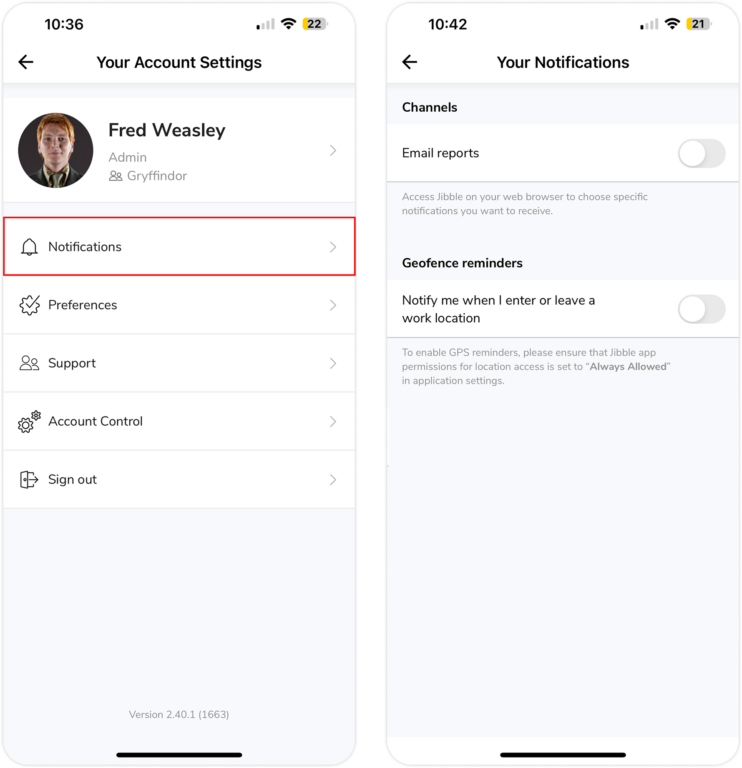 移动设备上的通知设置
