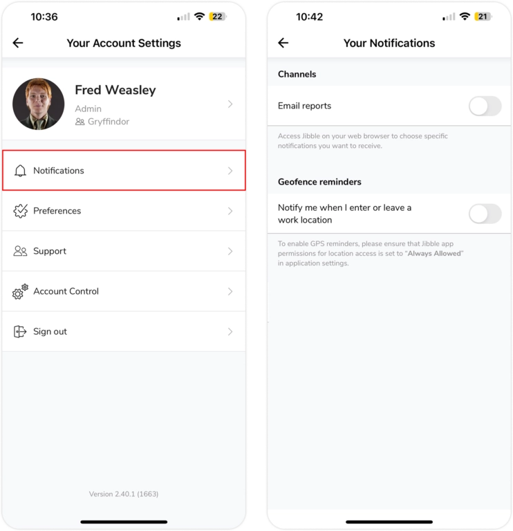 移动设备上的通知设置
