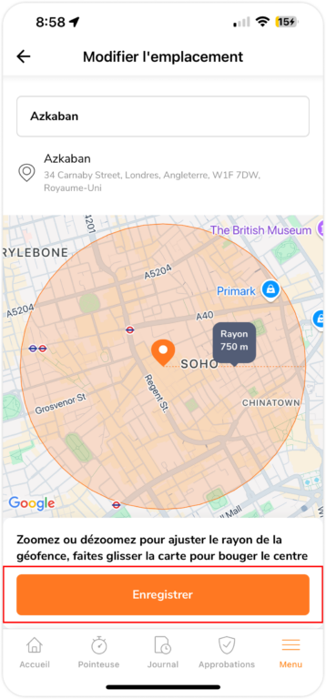 Configuer des emplacements sur mobile