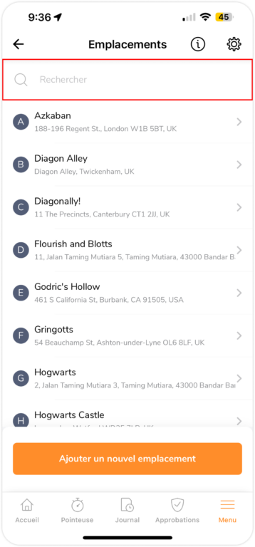 Searching locations on mobile
