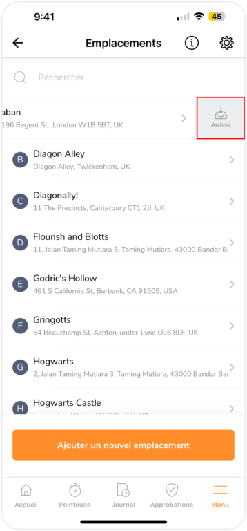 Archiving locations on mobile