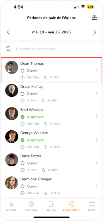 Approbation des feuilles de temps sur mobile