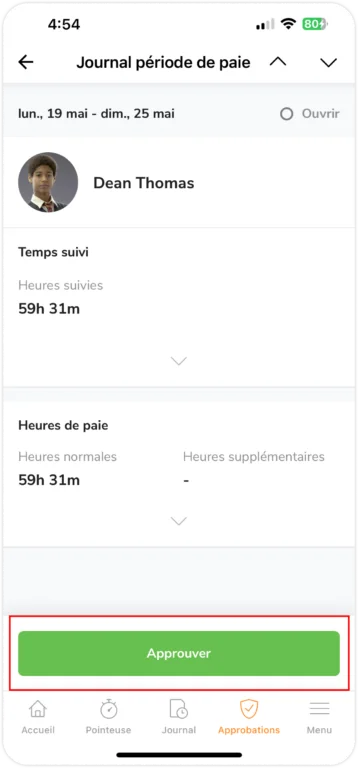 Approbation des feuilles de temps sur mobile