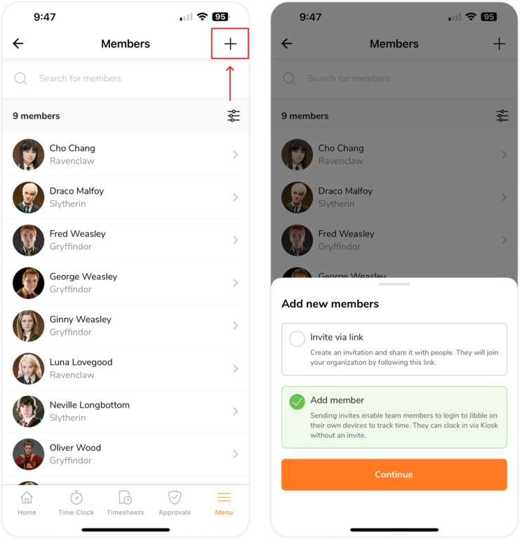 Adding member on mobile