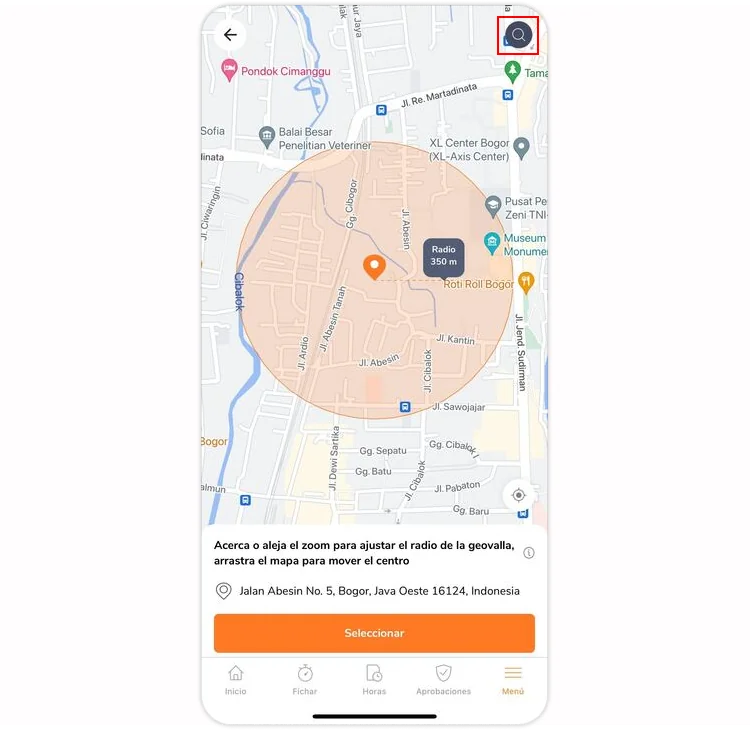 Search button on location on mobile app