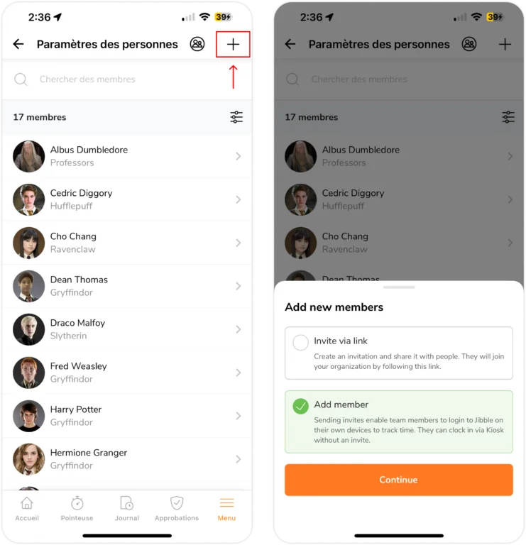 Inviter en ajoutant un membre