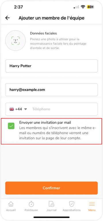 Ajouter un membre en envoyant une invitation