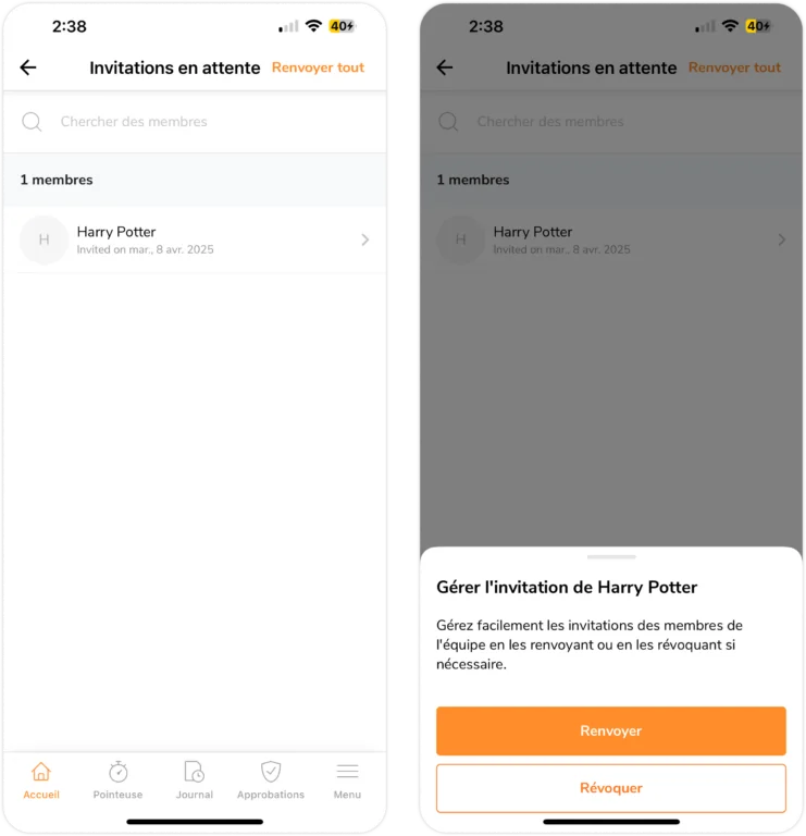 Renvoyer ou révoquer des invitations en attente