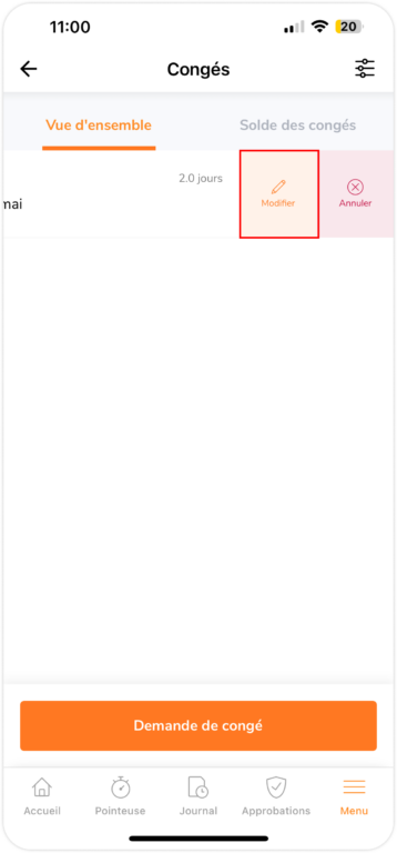Edit Pending time off request