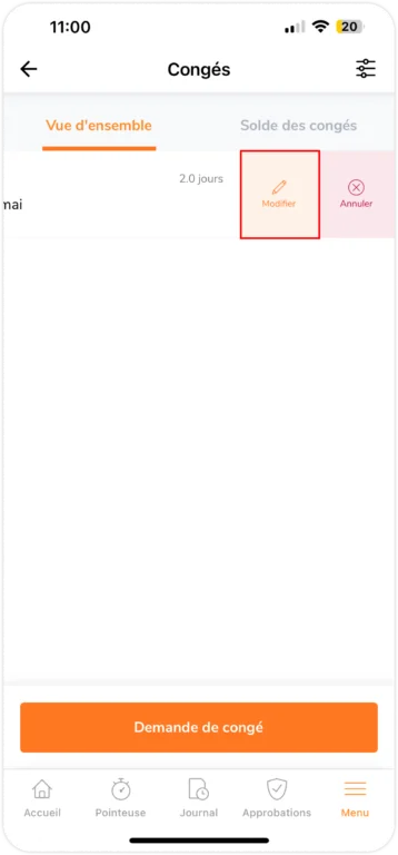 Edit Pending time off request