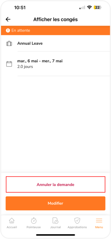 Cancel Pending time off request
