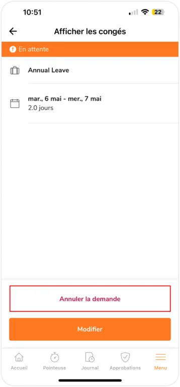 Cancel Pending time off request