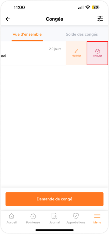 Cancel Pending time off request