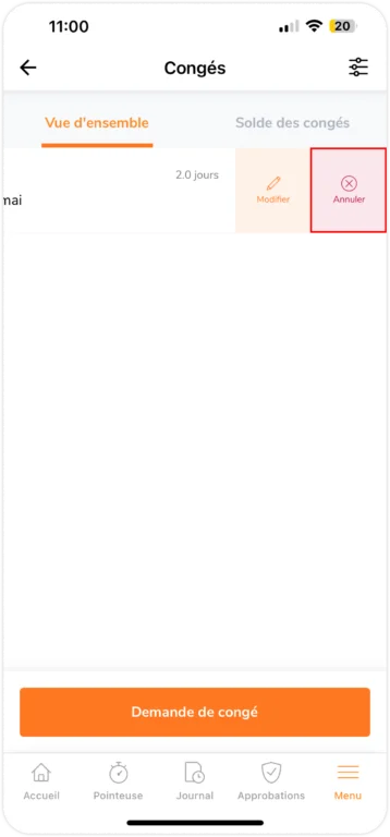 Cancel Pending time off request
