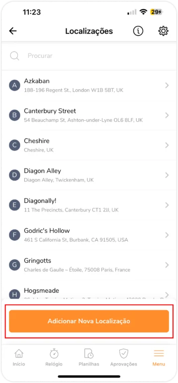Adicionar nova localização no celular