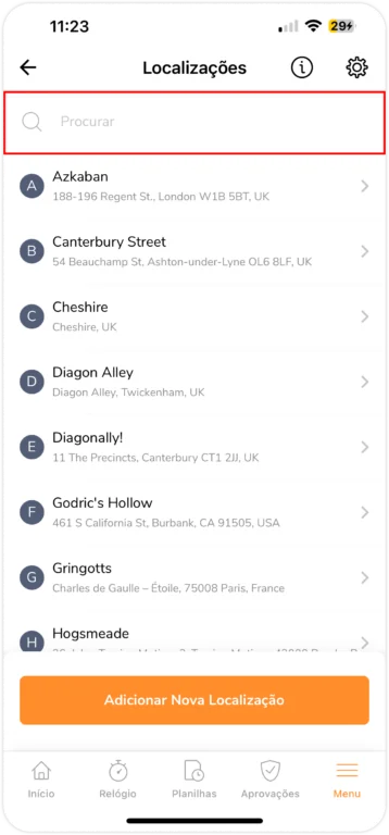 Procurando por uma localização já adicionada no celular