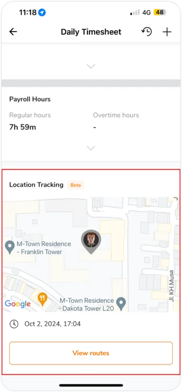 Location tracking in timesheets on mobile