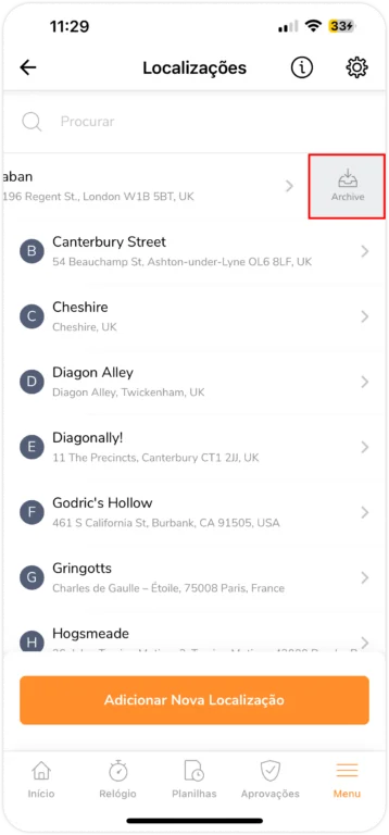 Arquivando uma localização existente no celular