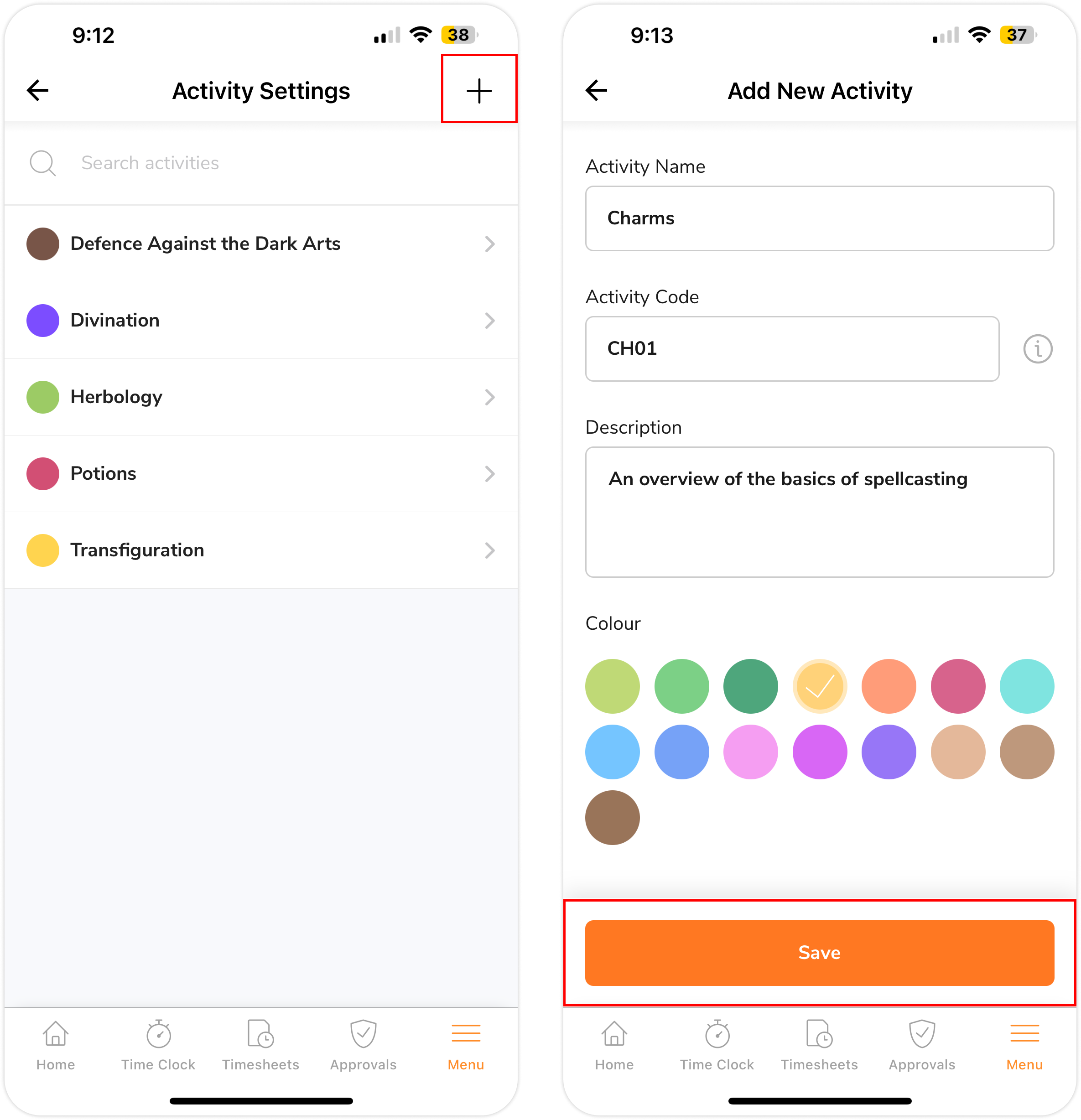Mobile App: Setting up activities