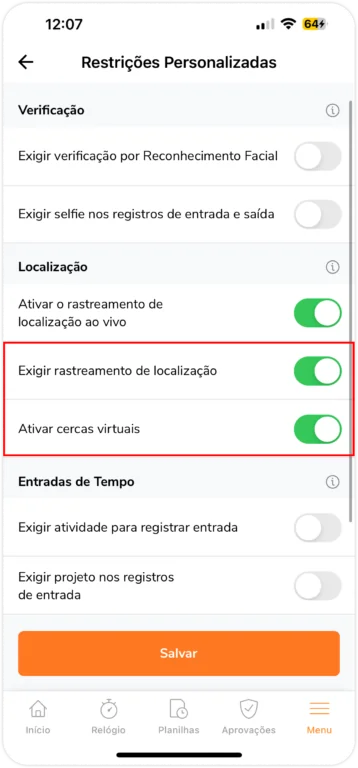 localizações em restrições personalizadas