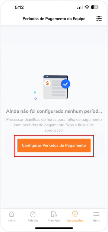 Configurar período de pagamento no celular