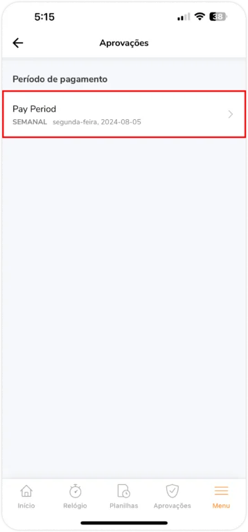 Editar períodod e pagamento no celular