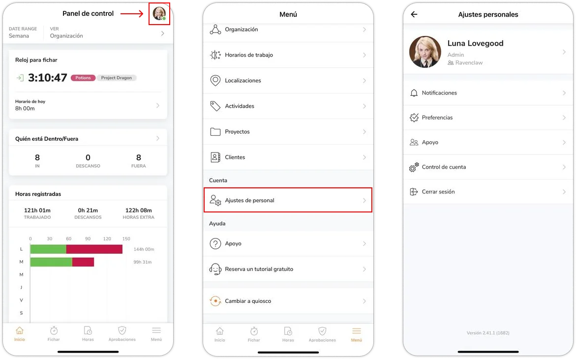 Accessing account settings on mobile app