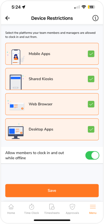Device restrictions on mobile