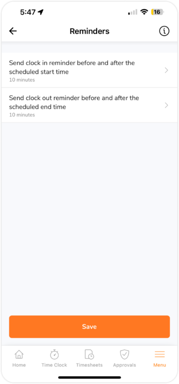 Reminder settings on mobile