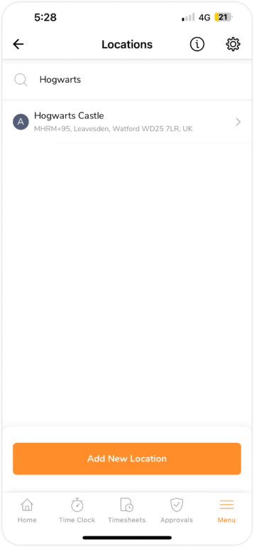 Enter existing location on mobile
