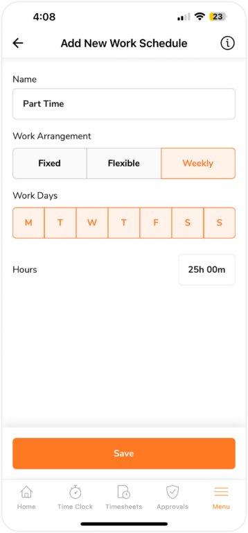 add new work schedule on mobile