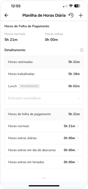 horas de folha de pagamento das planilhas de horas
