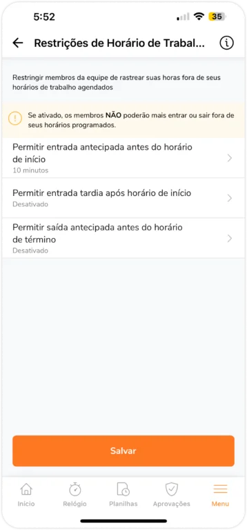 restrições de horário de trabalho
