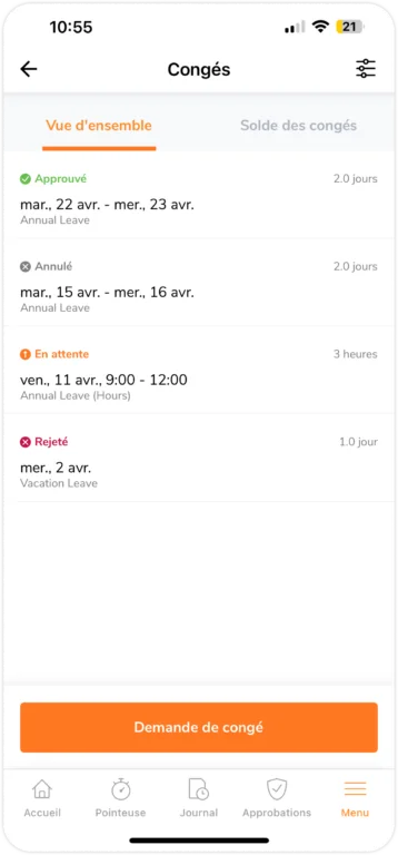 Different time off request status