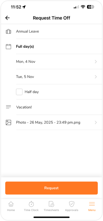 Requesting Time Off as member on mobile
