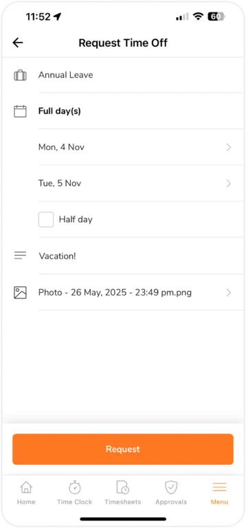 Requesting Time Off as member on mobile