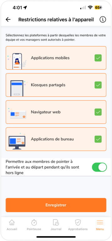 Restrictions relatives à l'appareil sur mobile