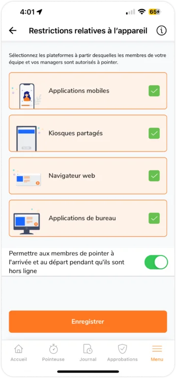 Restrictions relatives à l'appareil sur mobile