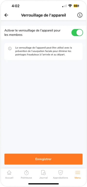 Verrouillage de l'appareil sur mobile