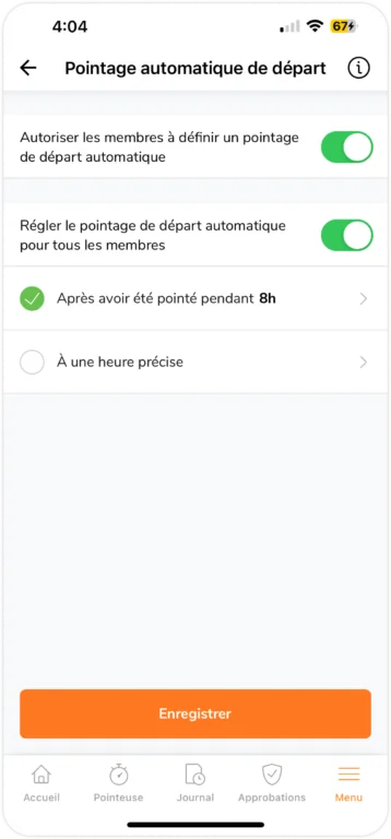Pointage de sortie automatique sur mobile