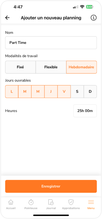 Ajout du planning de travail sur mobile